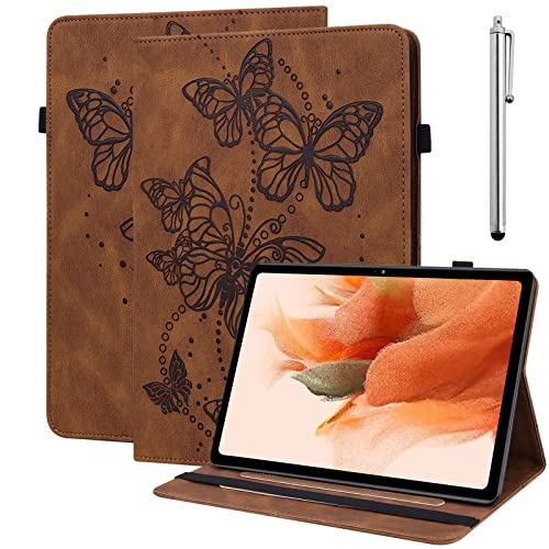 BOLELAW Hülle für Samsung Galaxy Tab S6 Lite 10,4 Zoll 2022/2020 (SM-P610/P613) Geprägter Schmetterling PU Leder Folio Flip Case mit Stifthalter Stand Kartenschlitz Tablet Hülle, Braun von BOLELAW