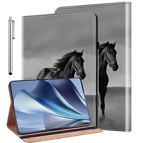 BOLELAW Hülle für Samsung Galaxy Tab S9 FE+ Plus/S9 Plus 12,4 Zoll 2023 Case mit Stifthalter Kartenschlitz Standfunktion PU-Lederhülle Flip Fashion Schutzhülle, Schwarzes Pferd von BOLELAW