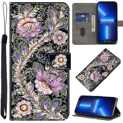 BOLELAW Hülle für Xiaomi Redmi 12C mit [Magnetverschluss] [Flip-Funktion] [Kartenfächern] Flip Case Leder Schutzhülle Stylische Klapphülle, Lila Blumen von BOLELAW