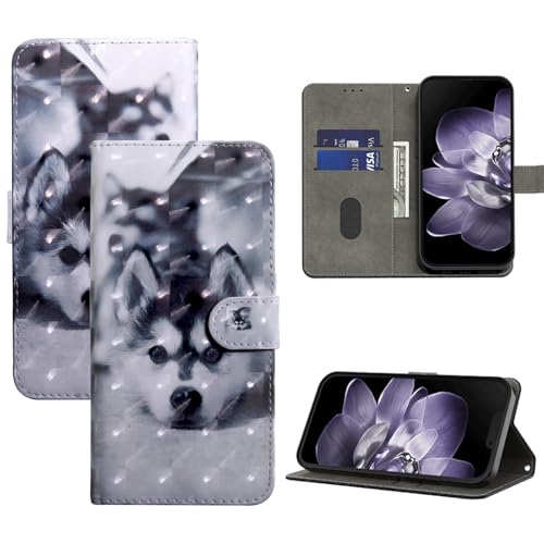 BOLELAW Hülle für Xiaomi Redmi Note 14 Pro/Redmi Note 14 Pro Plus Leder Stoßfeste Flip Case mit [Magnetverschluss] [Standfunktion] [Kartenfächern] Schutzhülle Klapphülle, Husky von BOLELAW
