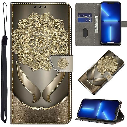 BOLELAW Hülle für Xiaomi Redmi Note 9 Pro/Note 9 Pro Max/Note 9S mit [Magnetverschluss] [Flip-Funktion] [Kartenfächern] Flip Case Leder Schutzhülle Stylische Klapphülle, Glänzende Goldblumen von BOLELAW
