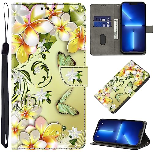 BOLELAW Hülle für iPhone 13 Pro Max mit [Magnetverschluss] [Standfunktion] [Kartenfächern] Flip Case Leder iPhone 13 Pro Max Schutzhülle Stylische Klapphülle, Blume & Schmetterlin von BOLELAW