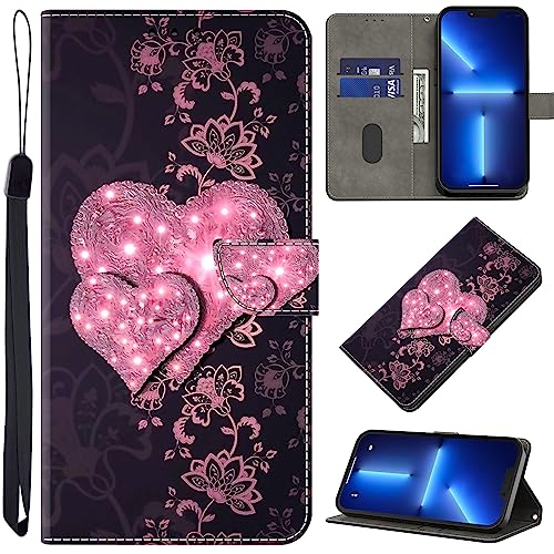 BOLELAW Hülle für iPhone 13 Pro Max mit [Magnetverschluss] [Standfunktion] [Kartenfächern] Flip Case Leder iPhone 13 Pro Max Schutzhülle Stylische Klapphülle, Rosa Pfirsichherz von BOLELAW