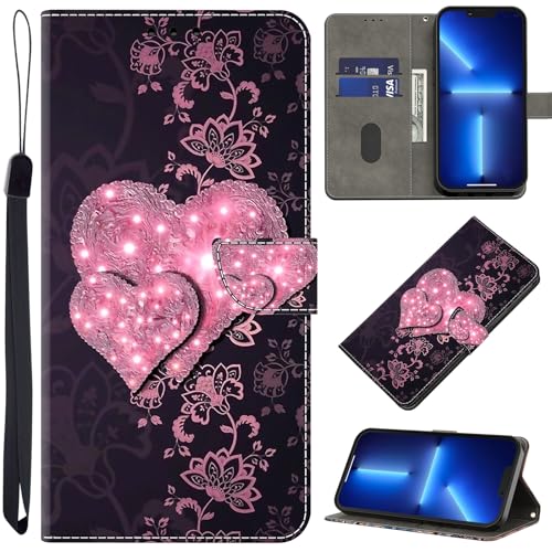 BOLELAW Hülle für iPhone 15 Pro Max mit [Magnetverschluss] [Flip-Funktion] [Kartenfächern] Flip Case Leder iPhone 15 Pro Max Schutzhülle Stylische Klapphülle, Rosa Pfirsichherz von BOLELAW