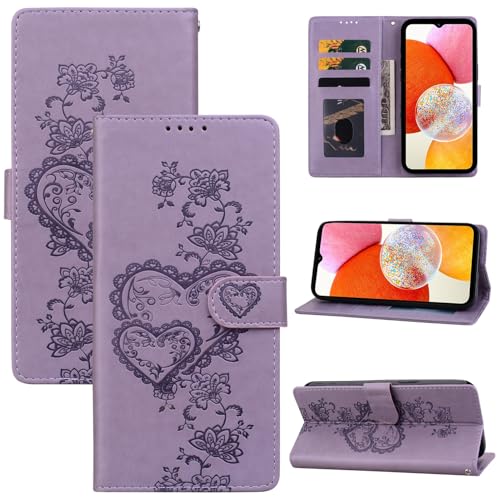 BOLELAW Hülle für iPhone 16 Leder Schutzhülle mit [Magnetverschluss] [Standfunktion] [Kartenfächern] Flip Case Prägung Pfirsich Herz Stylische Klapphülle, Lila von BOLELAW