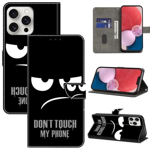 BOLELAW Hülle für iPhone 16 Pro Max mit [Magnetverschluss] [Stehfunktion] [Kartenfächern] Flip Case Leder iPhone 16 Pro Max Schutzhülle Stylische Klapphülle, Don't Touch My Phone von BOLELAW