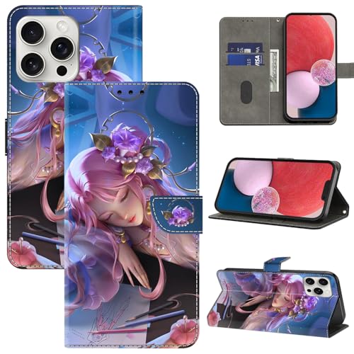 BOLELAW Hülle für iPhone 16 Pro Max mit [Magnetverschluss] [Stehfunktion] [Kartenfächern] Flip Case Leder iPhone 16 Pro Max Schutzhülle Stylische Klapphülle, Dornröschen von BOLELAW