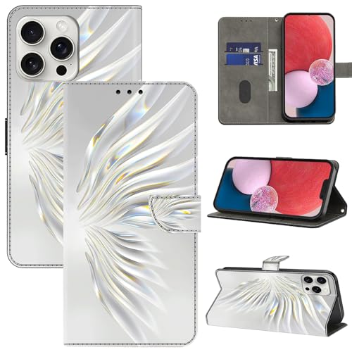 BOLELAW Hülle für iPhone 16 Pro Max mit [Magnetverschluss] [Stehfunktion] [Kartenfächern] Flip Case Leder iPhone 16 Pro Max Schutzhülle Stylische Klapphülle, Kristall-Flügel von BOLELAW