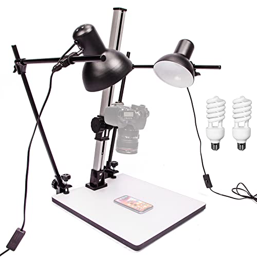 BOLLUMA Fotografie Copy Ständer Kopierständer mit 2 x Fotolampe E27 45W 5500K 220V und Schnellentriegelungsplatte für DSLR-Kamera, Makro-Shoot Video, Reproduktionsständer, Kopierlicht BOLLUMA Fotografie Copy Ständer Kopierständer mit 2 x Fotolampe E27 45W 5500K 220V und Schnellentriegelungsplatte für DSLR-Kamera, Makro-Shoot Video, Reproduktionsständer, Kopierlicht von BOLLUMA