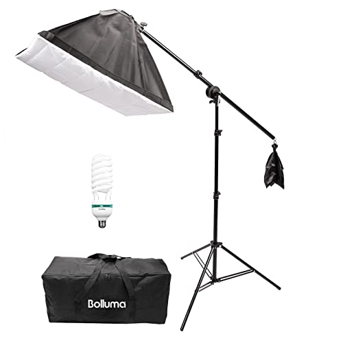 Fotostudio-Beleuchtungsset, Softbox-Unterstützungs-Set mit 150-W-Glühbirne, Galgenarm, Studio-Tasche, Lichtständer, für Portraitaufnahmen, Werbung, All-in-1-Fotografie von BOLLUMA