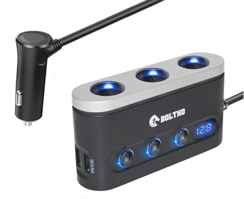 Dual QC3.0 Zigarettenanzünder Verteiler, BOLTHO 120W KFZ Ladegerät Adapter 3 Fach mit Getrennte Schalter LED Voltmeter, Schnellladung 12V/24V Stecker Auto Ladegerät Dual QC3.0 Zigarettenanzünder Verteiler, BOLTHO 120W KFZ Ladegerät Adapter 3 Fach mit Getrennte Schalter LED Voltmeter, Schnellladung 12V/24V Stecker Auto Ladegerät von BOLTHO