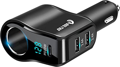 BOLTHO 4-in-1 Zigarettenanzünder Verteiler Adapter 120W, Auto Ladegerät Splitter PD20W Type C, KFZ Ladegerät mit LED Digital Voltmeter, 12V/24V Schnellladung USB Adapter BOLTHO 4-in-1 Zigarettenanzünder Verteiler Adapter 120W, Auto Ladegerät Splitter PD20W Type C, KFZ Ladegerät mit LED Digital Voltmeter, 12V/24V Schnellladung USB Adapter von BOLTHO