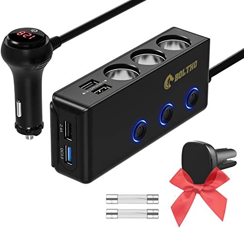 BOLTHO QC 3.0 Zigarettenanzünder Verteiler Adapter, 4 USB Auto Ladegerät und 3-Fach Steckdose, 12V/24V Schnellladung mit Getrennte Schalter LED Stromspannung Anzeige, EIN Handyhalter kostenlos Gift BOLTHO QC 3.0 Zigarettenanzünder Verteiler Adapter, 4 USB Auto Ladegerät und 3-Fach Steckdose, 12V/24V Schnellladung mit Getrennte Schalter LED Stromspannung Anzeige, EIN Handyhalter kostenlos Gift von BOLTHO