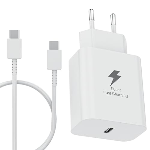 Samsung 25W USB C Ladegerät für Samsung Galaxy A16/A15/A15 5G/A55/A55 5G/A25/A25 5G/A35/A34/A05S/A54/A54 5G/S24/S23/S22/S21/S20fe/S10/A52/A51/A34/A33/A13, Ladegerät USB C 2M Kabel (Weiß) von BOLUX-JS