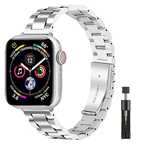 BOLYEL Armband Kompatibel mit Apple Watch Armband 38mm 40mm 41mm,Premium Edelstahl Metall Ersatz Armband für Apple Watch SE Serie 9 8 7 6 5 4 3 2 1 Silber von BOLYEL