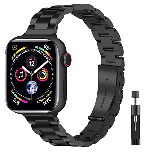 BOLYEL Armband Kompatibel mit Apple Watch Armband 42mm 44mm 45mm,Premium Edelstahl Metall Ersatz Armband für Apple Watch SE Serie 9 8 7 6 5 4 3 2 1 Schwarz von BOLYEL