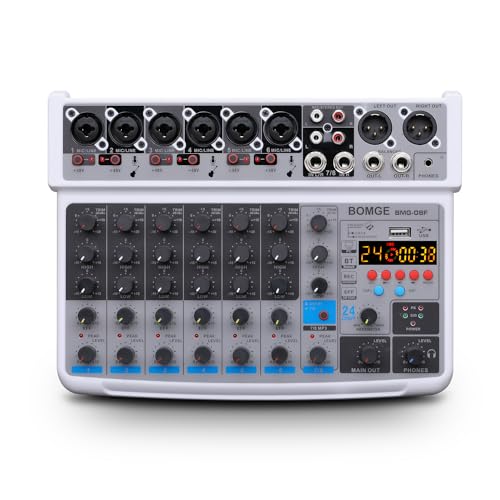 BOMGE 8 channel mini audio mixer Line Mixer ，DC 5V，with MP3 Player,Bluetooth, U disk 48V,24DSP effects, USB recording Ideal for Small Clubs or Bars, Studio Recording (8 channels-WHITE) von BOMGE