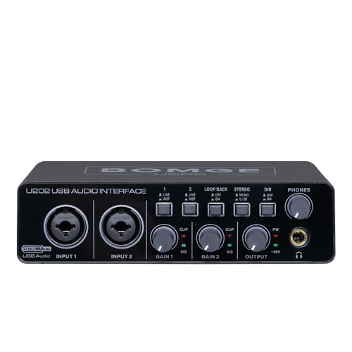 BOMGE U202 USB-Audio-Schnittstelle mit Mikrofon-Vorverstärker, XLR/TSR/TS-Ports, 48 V, 32-Bit/192 kHz Auflösung für Computeraufnahmen, Streaming, Podcasting von BOMGE