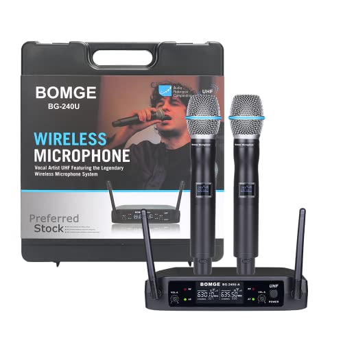 BOMGE UHF Metall Dual Handheld Wireless Mikrofone & Systeme für Karaoke, Gesang, Meeting, Party, Kirche, DJ, Hochzeit, 240U von BOMGE