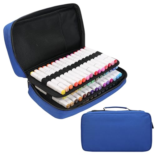 BOMKEE 60 Schlitze Marker Organizer Fall, Großer Marker Fall für 60 Marker Große Kapazität Marker Aufbewahrungstasche Stift Fall Bleistift Tasche mit Tragegriff von BOMKEE