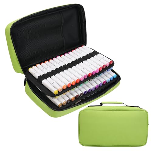 BOMKEE 60 Schlitze Marker Organizer Fall, Großer Marker Fall für 60 Marker Große Kapazität Marker Aufbewahrungstasche Stift Fall Bleistift Tasche mit Tragegriff von BOMKEE