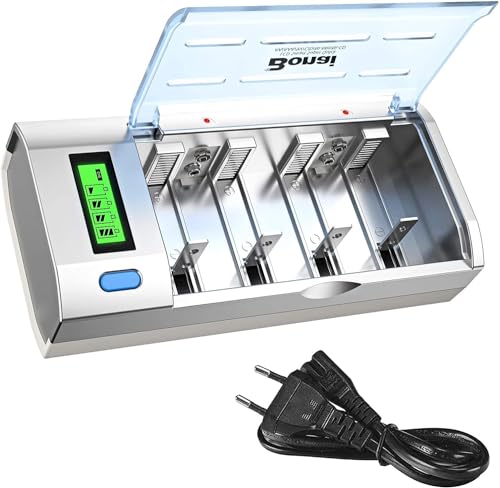 Akku Ladegerät LCD Universal Batterieladegerät Schnell Akkuladegerät, BONAI Intelligent Battery Charger für AA/AAA/SC/C/D/9V NI-MH/NI-CD Wiederaufladbare Batterien mit Entladungsfunktion von BONAI
