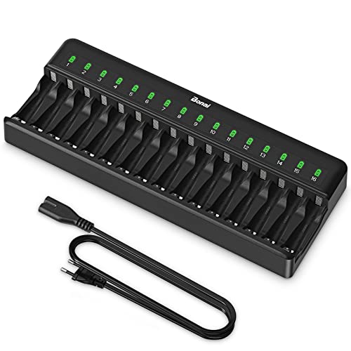 BONAI AA AAA Akku Ladegerät 16 Slot Universal LED Batterieladegerät Intelligentes Akkuladegerät Smart Battery Charger für AA/AAA NI-MH NI-CD Wiederaufladbar Batterien, Schwarz BONAI AA AAA Akku Ladegerät 16 Slot Universal LED Batterieladegerät Intelligentes Akkuladegerät Smart Battery Charger für AA/AAA NI-MH NI-CD Wiederaufladbar Batterien, Schwarz von BONAI