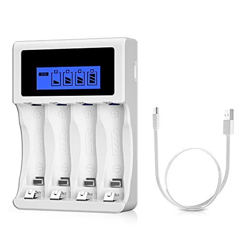 BONAI AA AAA Akku Ladegerät USB 4 Slot Batterieladegerät LCD Smart Akkuladegerät Intelligent Battery Charger für AA AAA NI-MH NI-CD Wiederaufladbare Batterien von BONAI