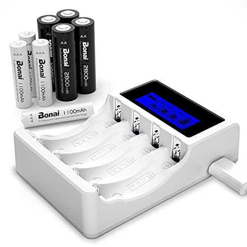 BONAI Akku Ladegerät 4 Slot Batterieladegerät LCD Akkuladegerät Intelligent Battery Charger für AA/AAA NI-MH NI-CD Wiederaufladbare Batterien mit 4 Stück NI-MH 2800mAh AA&1100mAh AAA Akkus BONAI Akku Ladegerät 4 Slot Batterieladegerät LCD Akkuladegerät Intelligent Battery Charger für AA/AAA NI-MH NI-CD Wiederaufladbare Batterien mit 4 Stück NI-MH 2800mAh AA&1100mAh AAA Akkus von BONAI