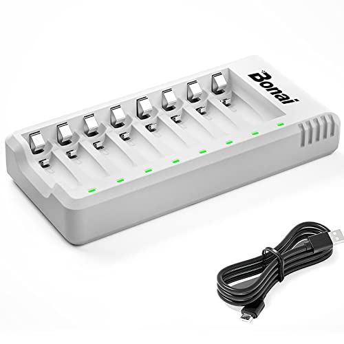 BONAI Akku Ladegerät AA AAA NI-MH NI-Cd Akkuladegerät Battery Charger LED Anzeige USB Schnell Ladung Batterieladegerät 8-Ladeplatz von BONAI