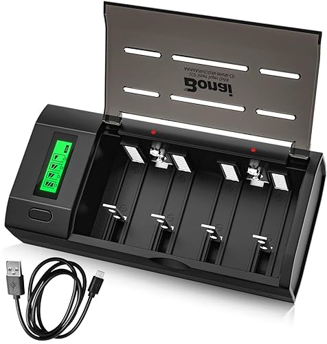 BONAI Akku Ladegerät LCD Universal Batterieladegerät Schnell Akkuladegerät USB Intelligent Battery Charger für AA/AAA/SC/C/D/9V NI-Mh/NI-CD Wiederaufladbare Batterien mit Entladungsfunktion von BONAI