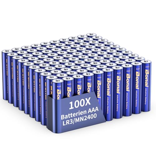 BONAI Longlife Alkaline Batterien AAA (100 Stück) 1,5V Micro LR03 Alkalibatterien, leistungsstark, Ideal für Wecker, Fieberthermometer, Dekorative Lampen und andere Geräte mit Hohem Energiebedarf von BONAI