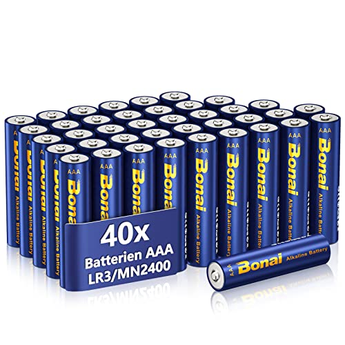 BONAI Longlife Alkaline Batterien AAA (40 Stück) 1,5V Micro LR03 Alkalibatterien, leistungsstark, Ideal für Wecker, Fieberthermometer, Dekorative Lampen und andere Geräte mit Hohem Energiebedarf von BONAI