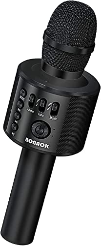 BONAOK Bluetooth Karaoke Mikrophon Erwachsene, Tragbares 3 in 1 Karaoke Mic, Handmikrofon Home Geburtstagsgeschenk Karaoke Mikrofon für iPhone, für Android, für PC, für Smartphone (Schwarz) von BONAOK