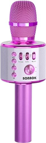 BONAOK Drahtloses Bluetooth-Karaoke-Mikrofon, 3-in-1-Karaoke Player Geburtstagsgeschenk Home-Party-Lautsprecher, für Android, für iPad, PC-Smartphone (Dunkelviolett) von BONAOK