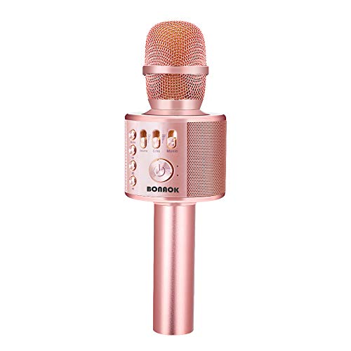 BONAOK Drahtloses Bluetooth Karaoke Mikrofon, Tragbares 3 in 1 Karaoke Handmikrofon Geburtstagsgeschenk Home Party Lautsprecher für iPhone/Android/iPad/PC/Smartphone (Rose Gold Plus) von BONAOK