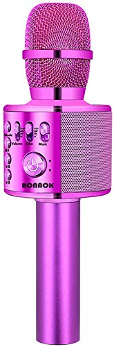 BONAOK Drahtloses Bluetooth-Karaoke-Mikrofon, tragbares 3-in-1-Karaoke-Handmikrofon Geburtstagsgeschenk Home-Party-Lautsprecher für iPhone, für Android, für iPad, PC-Smartphone (Lila) von BONAOK