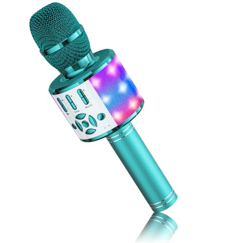 BONAOK Kabelloses Bluetooth-Mikrofon, Kindermikrofon mit LED-Lichtern, Mini-Karaoke-Maschine für Party/Zuhause/Geburtstag, kompatibel mit Bluetooth iOS Android (blau) von BONAOK