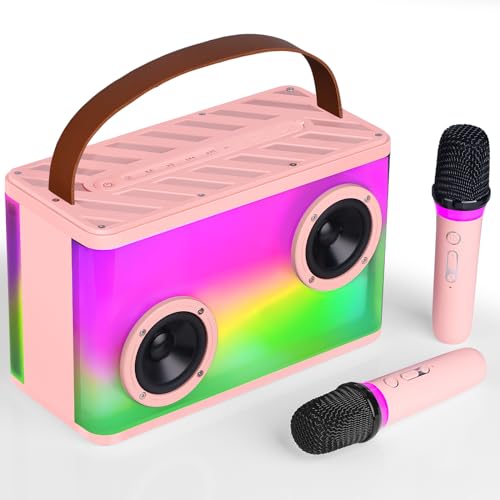 BONAOK Karaoke Anlage mit 2 Mikrofonen, Bluetooth Mikrofon Mit Lautsprecher, Tragbare Karaoke Maschine Mit Lichter, Karaok Mikrofon Bluetooth Karaoke Player TWS/TF/AUX/USB(Rosa) von BONAOK