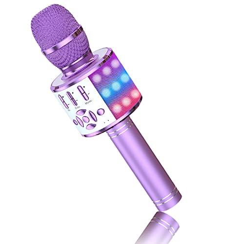 BONAOK Karaoke Kinder Mikrofon, Kinder Karaoke Bluetooth Singen Mikrofon, 4 in 1 Kabellos Effekt Mikrofon, Musik Karaoke-Singmaschine für Zuhause Party, Kompatibel mit Android(Light Lila) von BONAOK