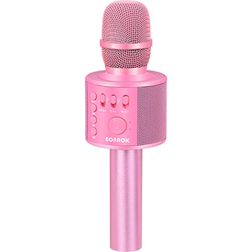 BONAOK Karaoke Mikrofon, 3 in 1 Kabelloses Bluetooth Mikrofon, Kinder Mikrofon Lautsprecher Maschine, Tragbares KTV Mikrofon für zu Hause, Kompatibel mit IOS Android Bluetooth Geräten(Rosa) von BONAOK