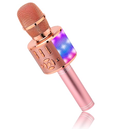 BONAOK Karaoke Mikrofon, 4 in 1 Drahtlos, LED Kinder Lautsprecher, Heim KTV Karaoke, kompatibel mit iOS Android Bluetooth Geräten (Roségold Plus) von BONAOK