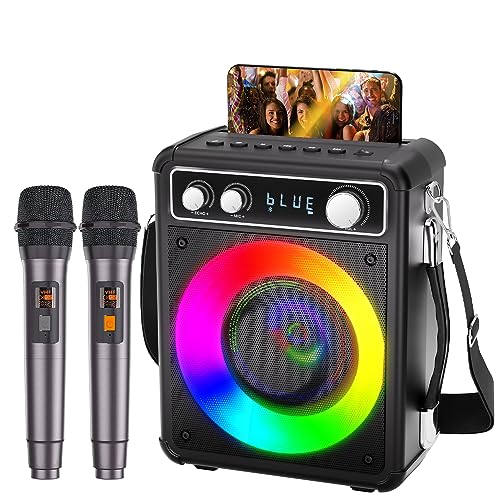 BONAOK Karaoke Mikrofon Erwachsene, Tragbare Karaoke-Maschine, Bluetooth-Karaoke-System mit 2 Mikrofonen, wiederaufladbare Party-Karaoke-Lautsprecher-Maschine, 15 Watt Musik-Box mit Lichteffekt T03 von BONAOK