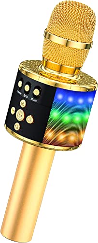 BONAOK Karaoke Mikrofon Kinder, Sing Mikrofon Für Kinder,Heim KTV Bluetooth Karaoke Maschine,Tragbarer Kinder Karaoke Mikrofon Maschinen,Party Lautsprecher für Smartphone PC（Q78 Gold von BONAOK