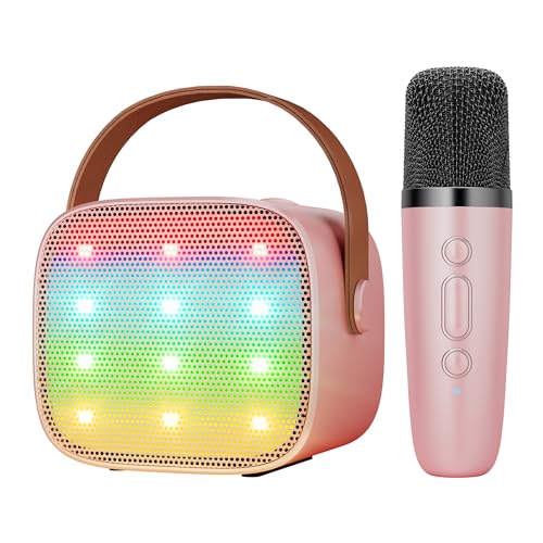 BONAOK Karaoke Mikrofon Kinder Spielzeug, Kabellos Mikrofon Karaokemaschinen Elektronisches Spielzeug, Tragbare Bluetooth Karaoke Maschine Lautsprecher mit Mikrofon & LED-Lichteffekten(Rosa) von BONAOK