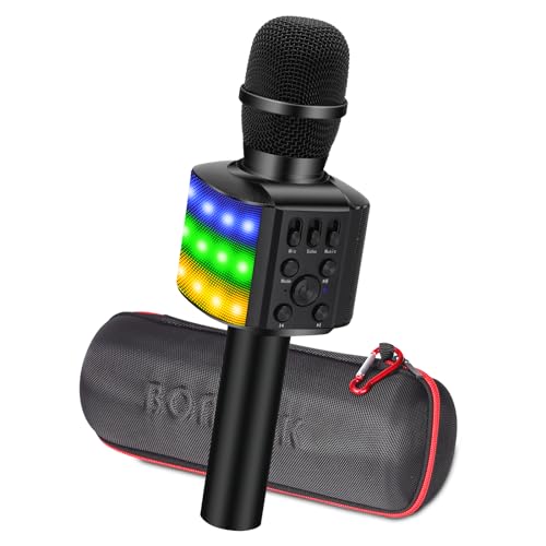 BONAOK Karaoke Mikrofon Led, 4-in-1 Bluetooth Mikrofon Karaoke, Tragbares KTV Microphone, Home Party Karaoke Dynamische Mikrofone für Android(Q36 Schwarz) von BONAOK