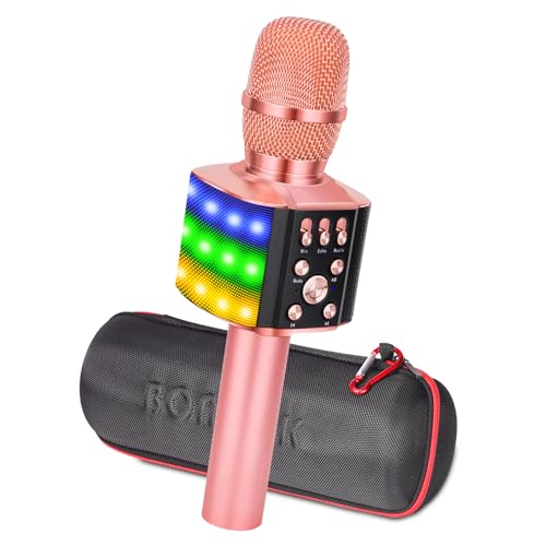 BONAOK Karaoke Mikrofon Led, 4-in-1 Bluetooth Mikrofon Karaoke, Tragbares KTV Microphone, Zuhause Party Karaoke Gerät Dynamische Mikrofone für iOS/Android (Q36 Roségold) von BONAOK