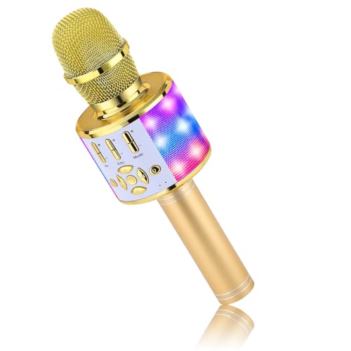 BONAOK Magic Sing Karaoke Mikrofon, Bluetooth Mikrofon Karaoke Kinder, 4 in 1 Sing Microphone, Drahtloses Bluetooth Karaoke Mikrofon für die Zuhause Party, kompatibel mit Mac/Android (Gold) von BONAOK