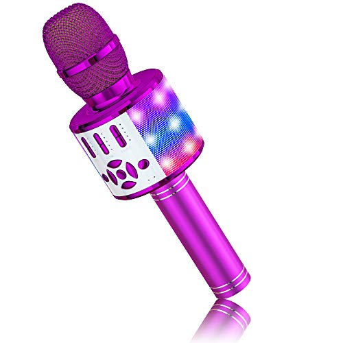 BONAOK Magic Sing Karaoke Mikrofon, Kinder, 4 in 1 Microphone, Drahtloses Bluetooth für die Zuhause Party, kompatibel mit iPhone/Mac/Android (Lila) von BONAOK