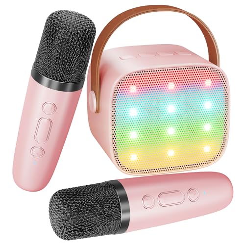 BONAOK Mikrofon Karaoke 2 , Bluetooth Karaokemaschinen für Kinder Erwachsene, Tragbarer Karaoke-Player zum Aufladen, Kinder Elektronisches Spielzeug (Rosa) von BONAOK